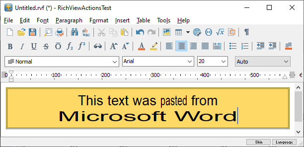 Text pasted from Microsoft Word